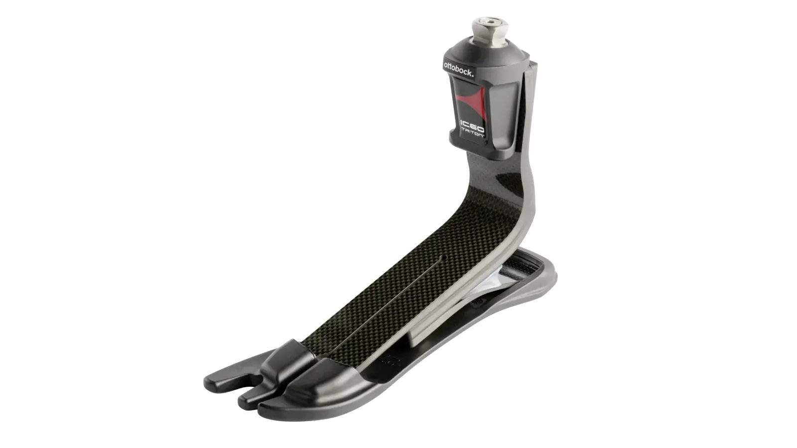 An Ottobock Triton prosthetic foot showing its carbon spring and connector